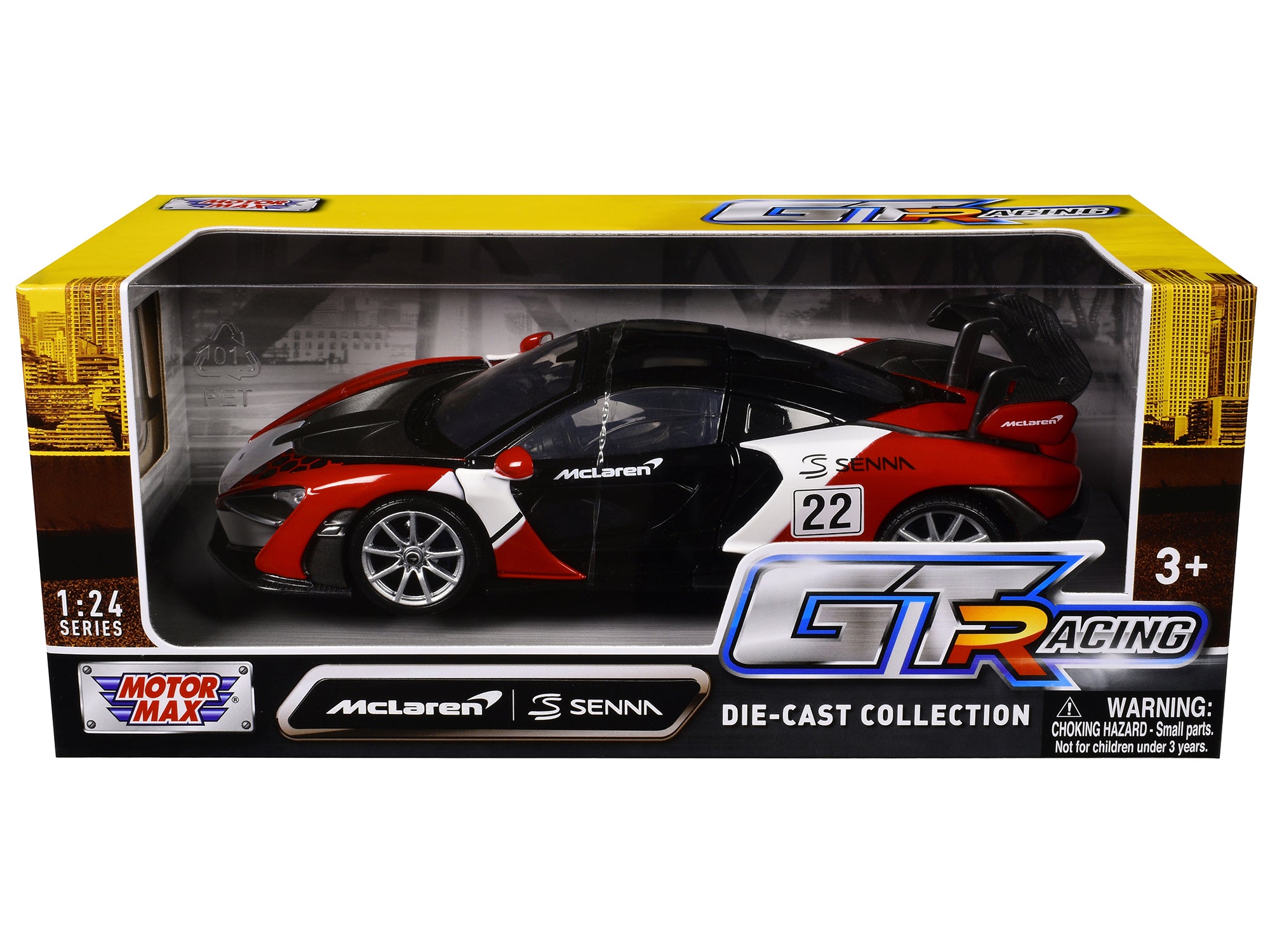 McLaren Senna #22 Black with Red and White Graphics "GT Racing" Series 1/24 Diecast Model Car by Motormax
