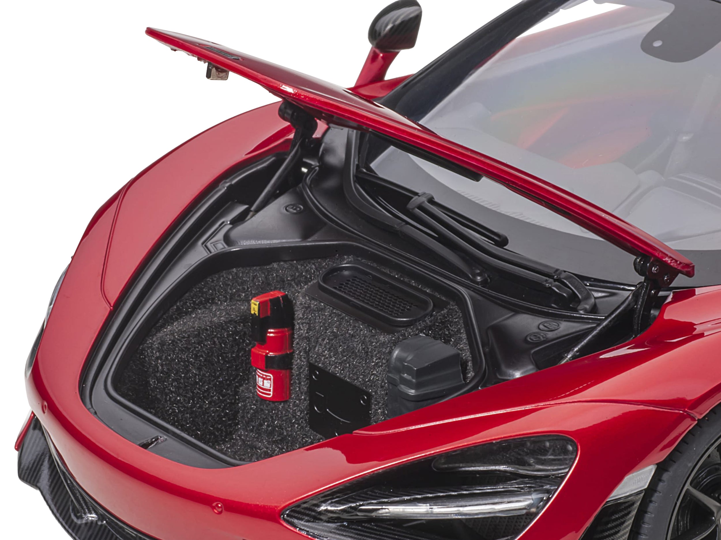 Mclaren 720S Memphis Red Metallic with Black Top and Carbon Accents 1/18 Model Car by Autoart