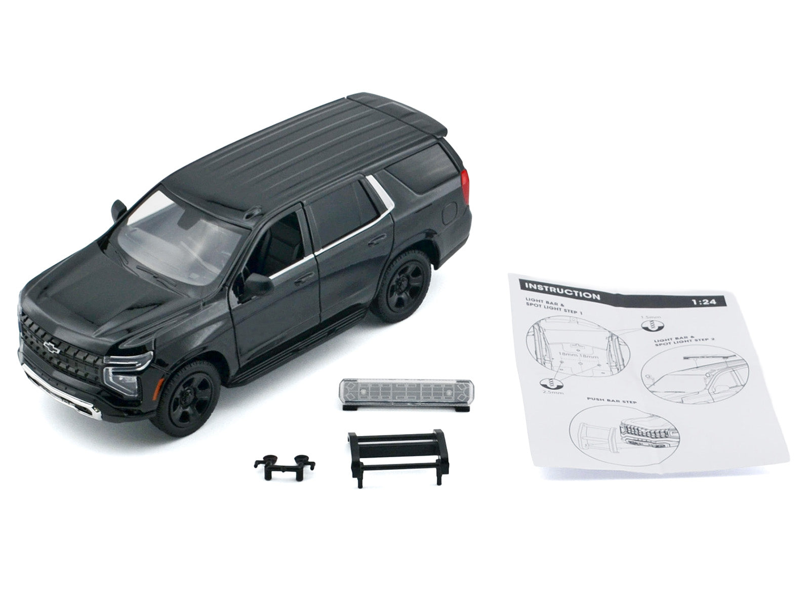 2025 Chevrolet Tahoe PPV Black "Custom Builder's Kit - Law Enforcement and Public Service" Series 1/24 Diecast Model Car by Motormax