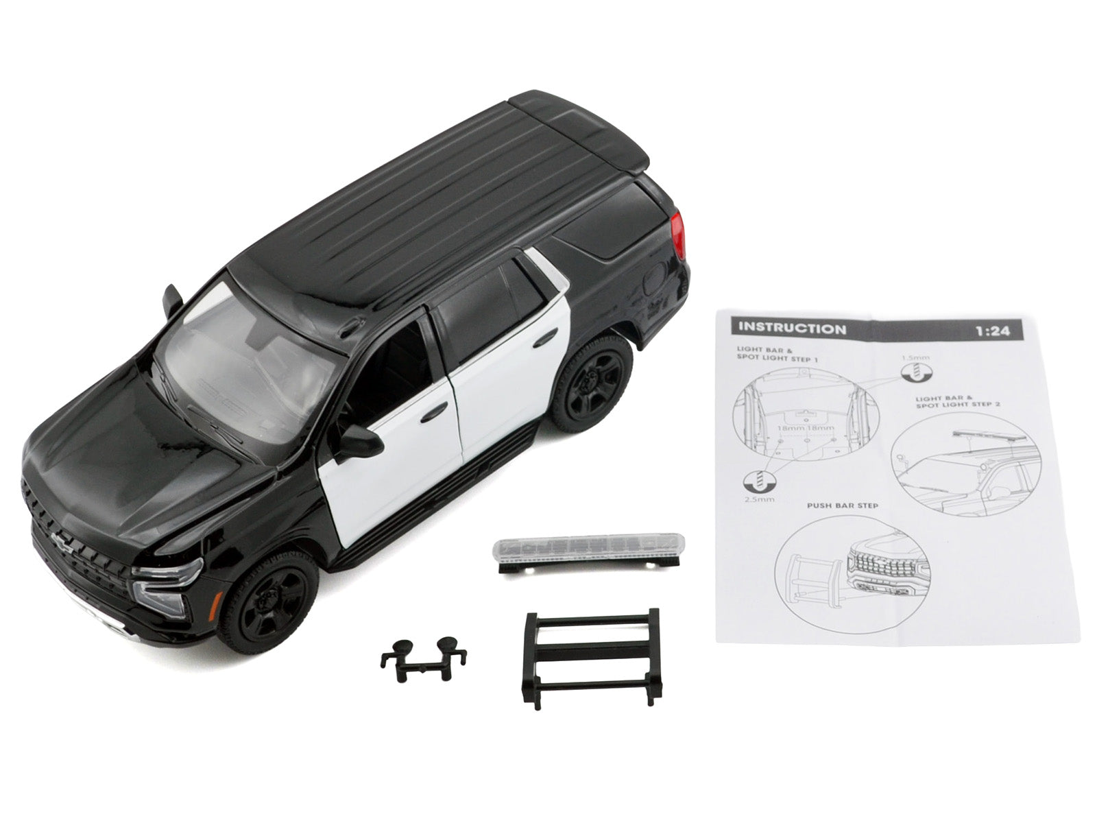 2025 Chevrolet Tahoe PPV Black and White "Custom Builder's Kit - Law Enforcement and Public Service" Series 1/24 Diecast Model Car by Motormax