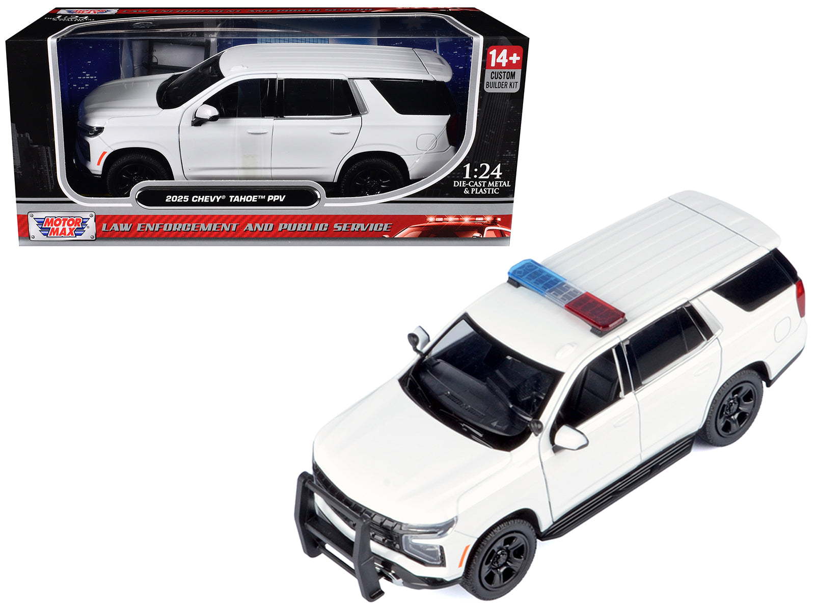 2025 Chevrolet Tahoe PPV White "Custom Builder's Kit - Law Enforcement and Public Service" Series 1/24 Diecast Model Car by Motormax