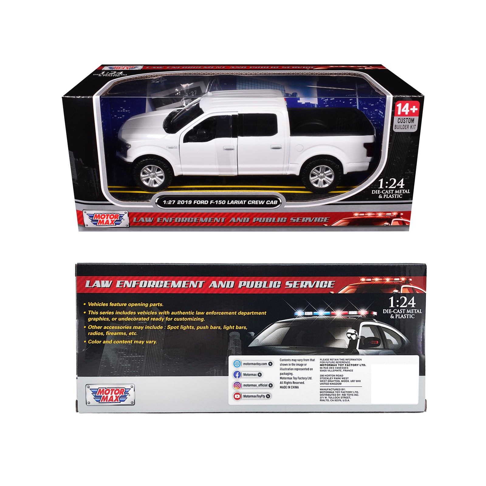 2019 Ford F-150 Lariat Crew Cab Pickup Truck Unmarked Plain White "Custom Builder's Kit - Law Enforcement and Public Service" Series 1/24-1/27 Diecast Model Car by Motormax
