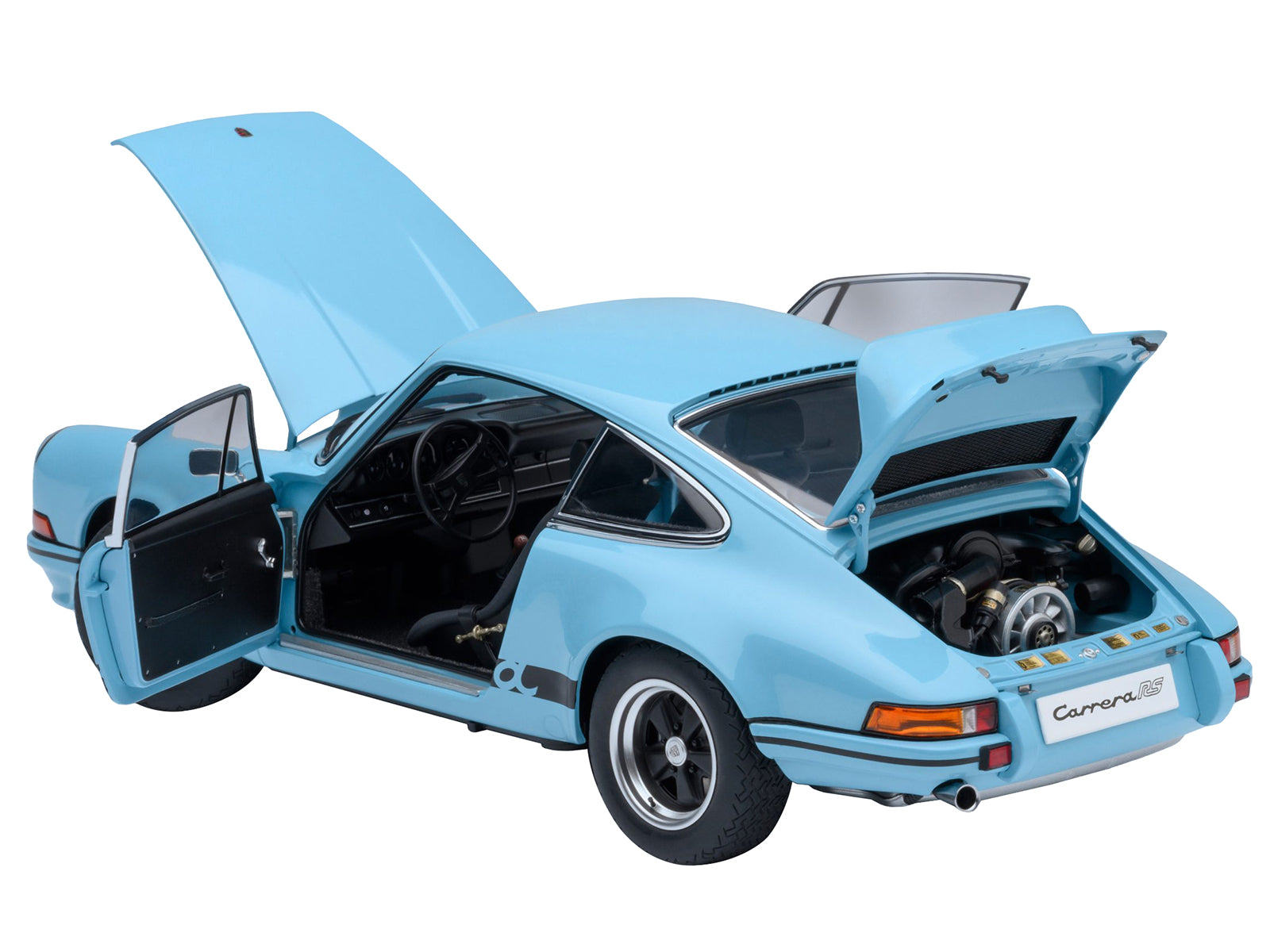 Porsche 911 Carrera 2.7 RS Gulf Blue with Black Stripes and Wheels 1/18 Model Car by Autoart