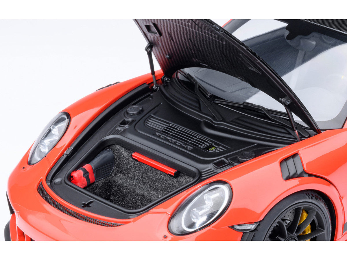 Porsche 911 (991.2) GT3 RS Weissach Lava Orange with Carbon Hood and Top 1/18 Model Car by Autoart