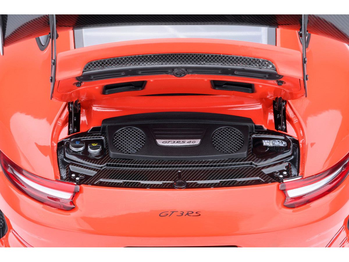 Porsche 911 (991.2) GT3 RS Weissach Lava Orange with Carbon Hood and Top 1/18 Model Car by Autoart