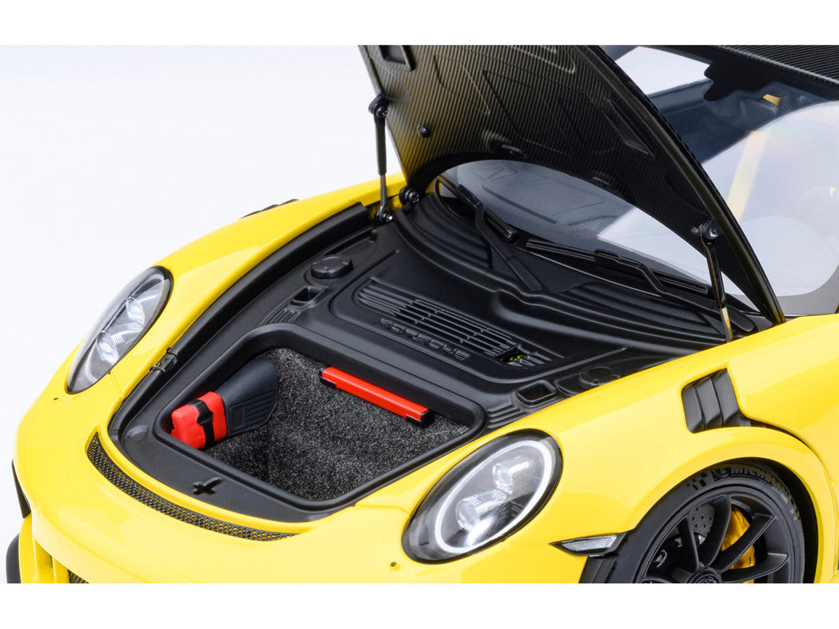 Porsche 911 (991.2) GT3 RS Weissach Racing Yellow with Carbon Hood and Top 1/18 Model Car by Autoart