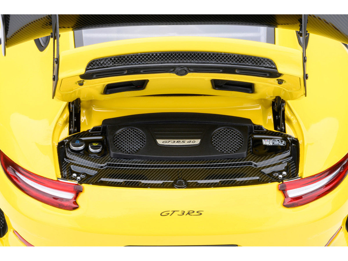 Porsche 911 (991.2) GT3 RS Weissach Racing Yellow with Carbon Hood and Top 1/18 Model Car by Autoart