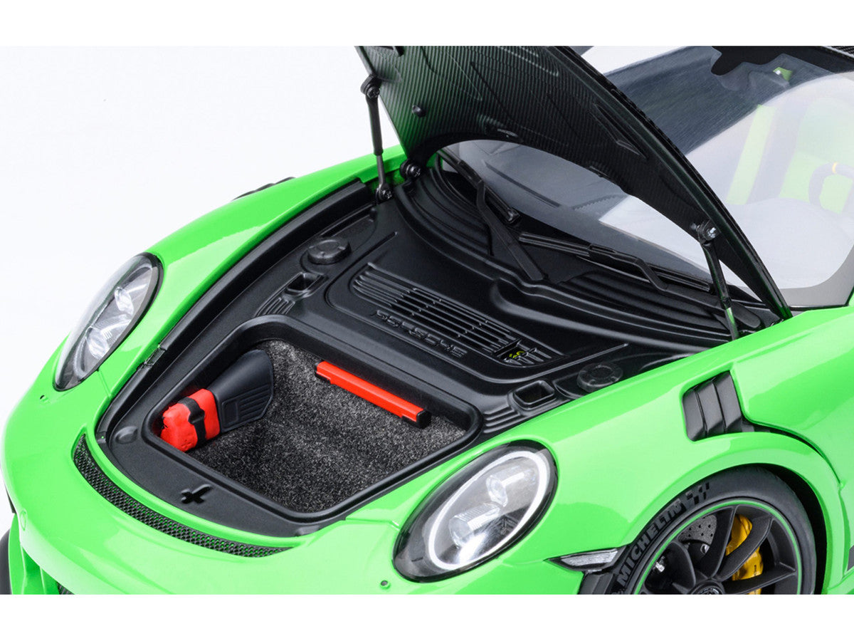 Porsche 911 (991.2) GT3 RS Weissach Lizard Green with Carbon Hood and Top 1/18 Model Car by Autoart