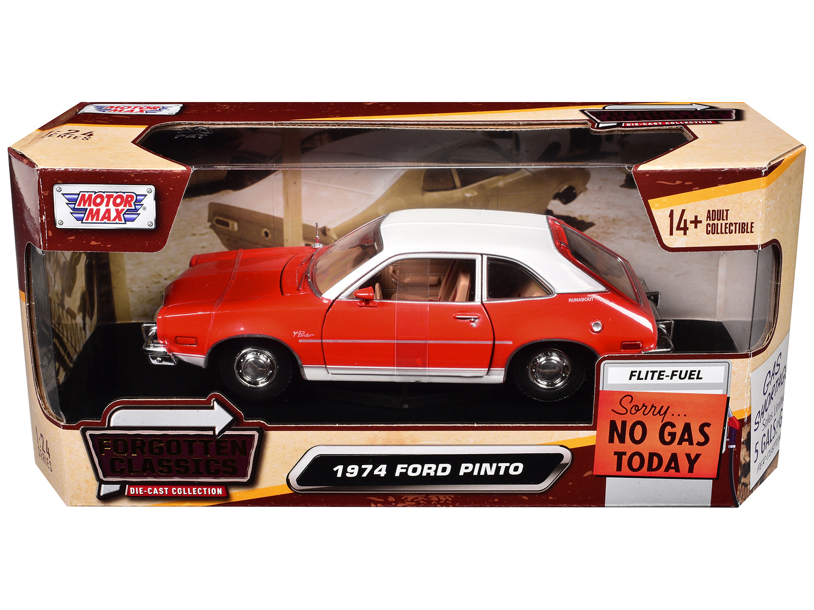 1974 Ford Pinto Orange with White Top "Forgotten Classics" Series 1/24 Diecast Model Car by Motormax