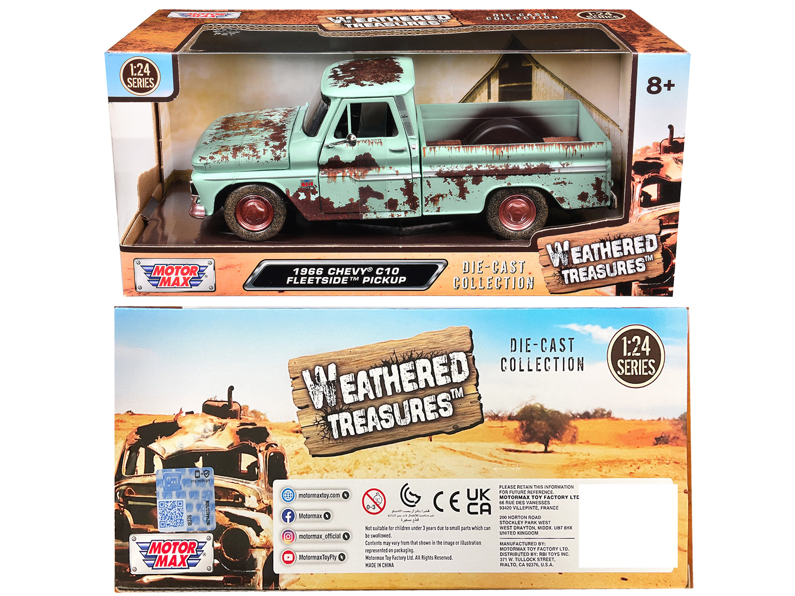1966 Chevrolet C10 Fleetside Pickup Truck Light Green (Rusted) "Weathered Treasures" Series 1/24 Diecast Model Car by Motormax