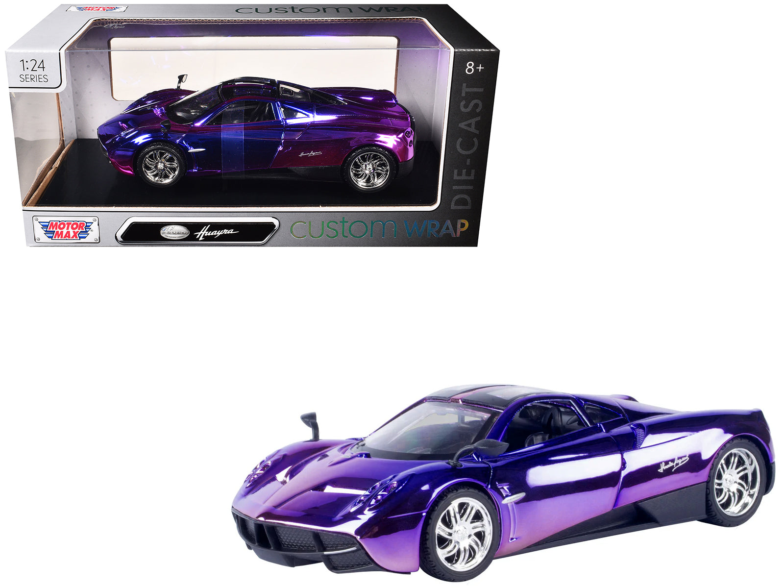 Pagani Huayra Pink and Purple Chrome "Custom Wrap" Series 1/24 Diecast Model Car by Motormax