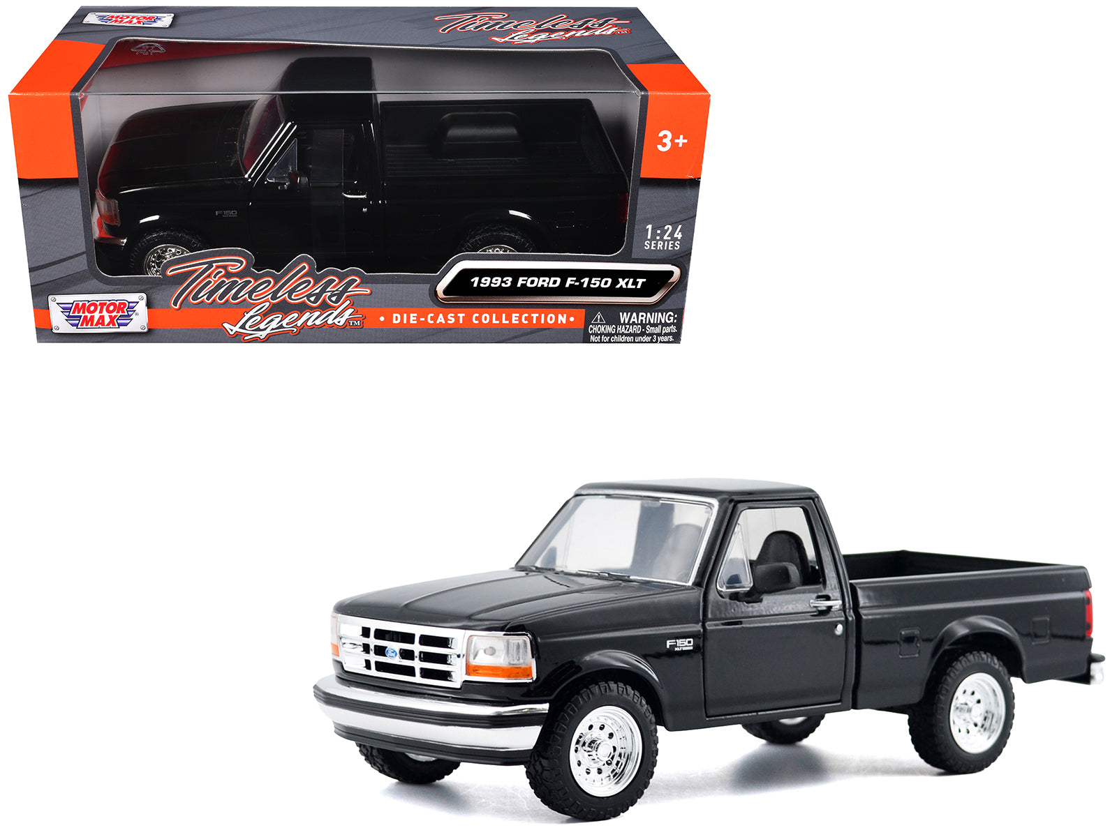 1993 Ford F-150 XLT Pickup Truck Black "Timeless Legends" Series 1/24 Diecast Model Car by Motormax