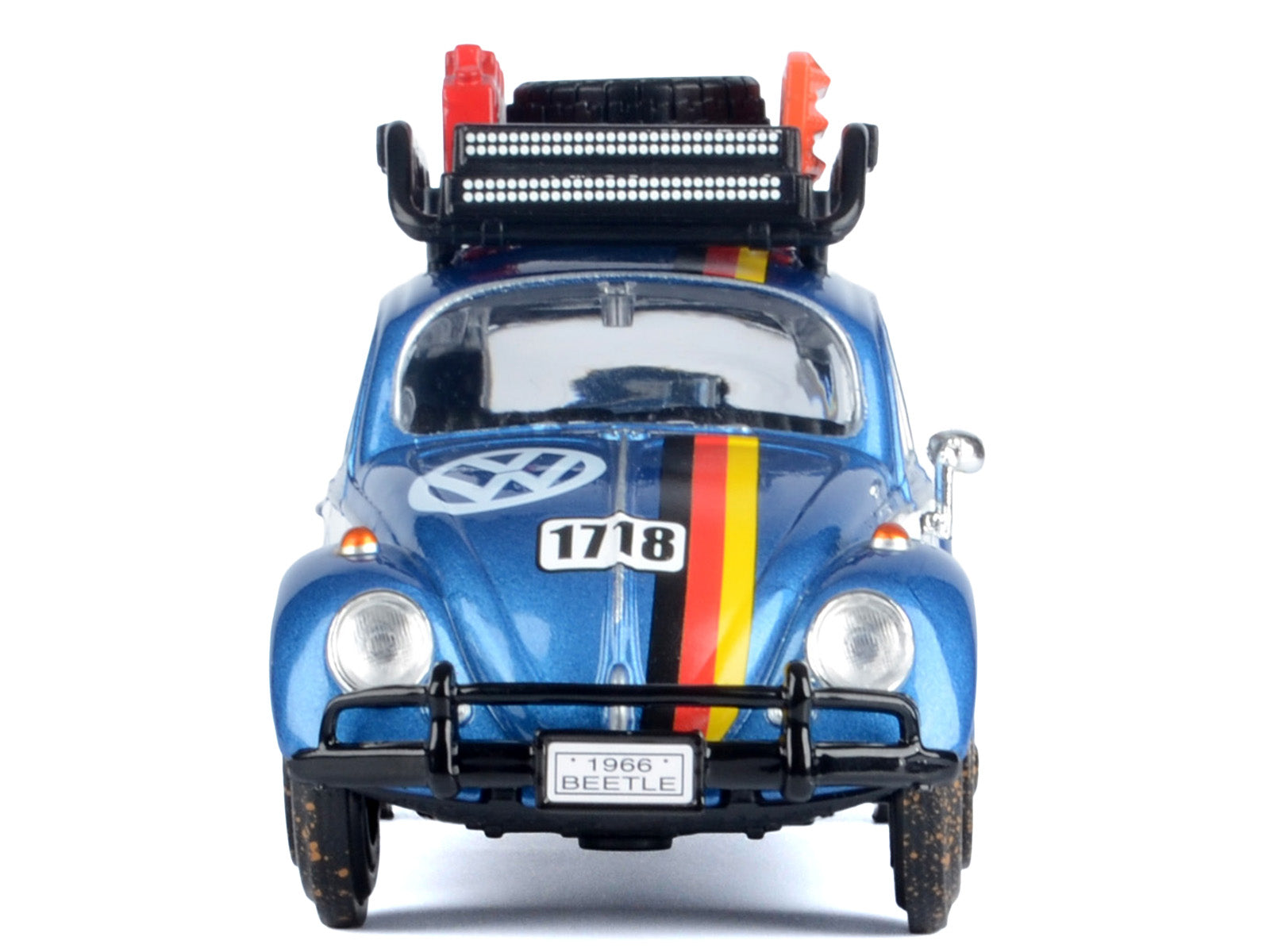 1966 Volkswagen Beetle Off Road #1718 Blue Metallic and White with German Flag Stripes and Roof Rack Accessories 1/24 Diecast Model Car by Motormax