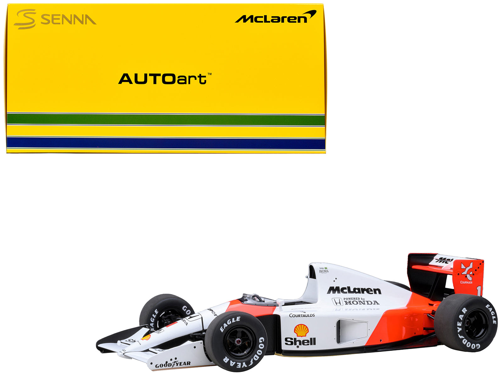 McLaren Honda MP4/6 #1 Ayrton Senna 2nd Place Formula One F1 Japanese GP (1991) (with McLaren Logo) 1/18 Model Car by Autoart