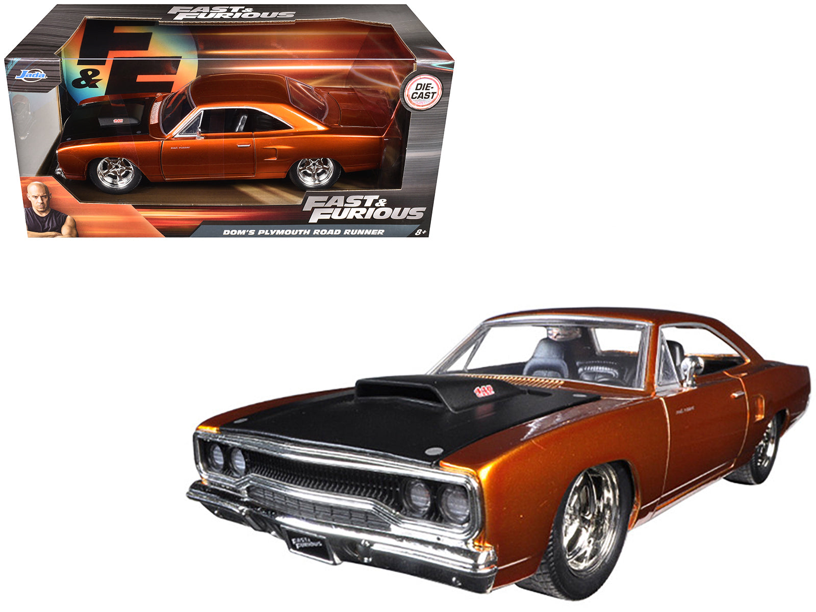 Dom's 1970 Plymouth Road Runner Copper with Black Hood "Fast & Furious 7" (2015) Movie 1/24 Diecast Model Car by Jada