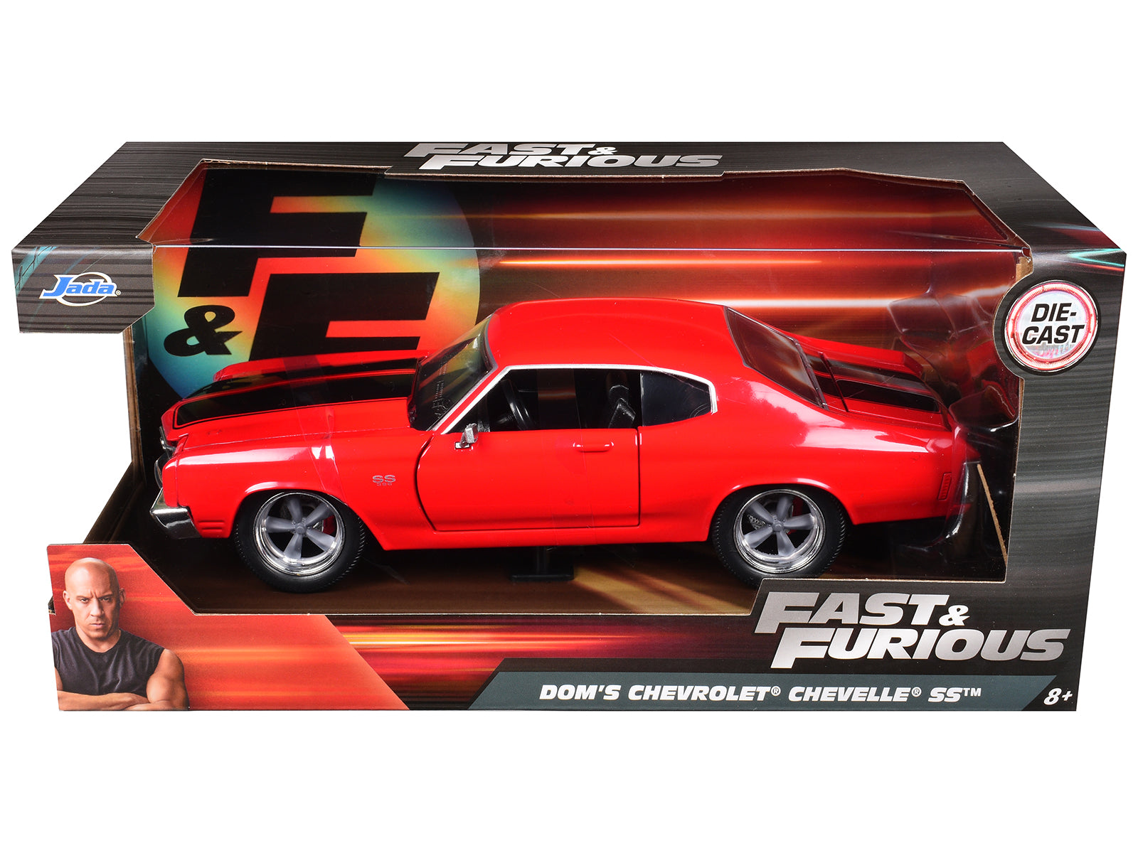 Dom's Chevrolet Chevelle SS Red with Black Stripes "Fast & Furious" Movie 1/24 Diecast Model Car by Jada