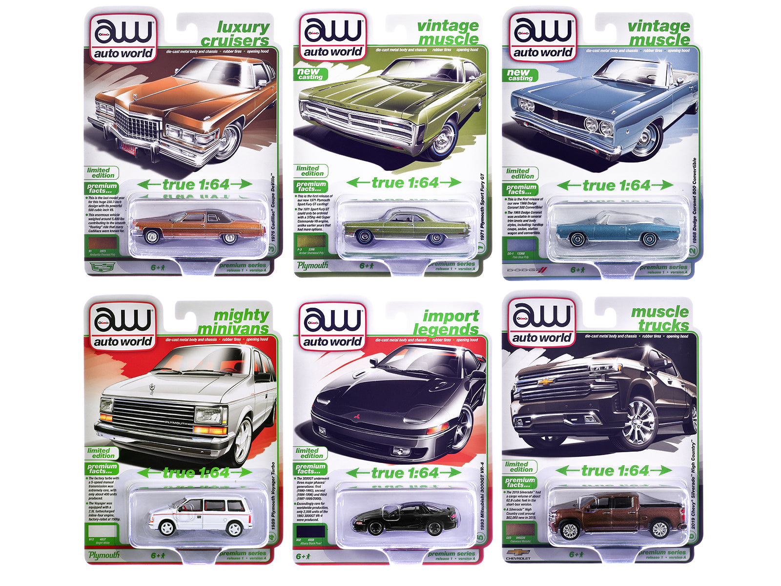 Auto World Premium 2026 Release 1 Set A of 6 pieces 1/64 Diecast Model Cars by Auto World