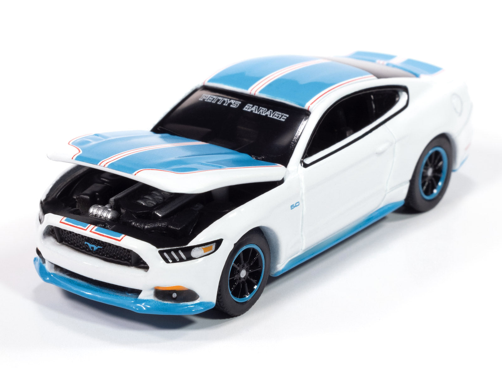 2016 Ford Mustang GT King Premier Edition "Petty's Garage" Oxford White with Petty Blue Stripes "Modern Muscle" Series 1/64 Diecast Model Car by Auto World