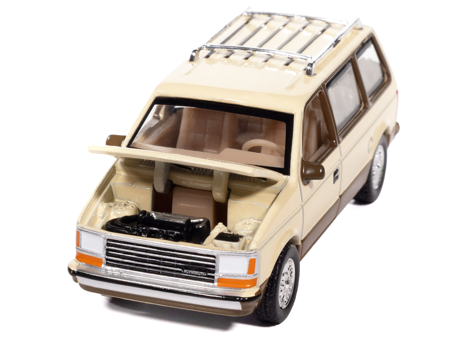 1987 Plymouth Voyager Van Light Cream and Golden Bronze Metallic 2-Tone "Mighty Minivans" Series 1/64 Diecast Model Car by Auto World