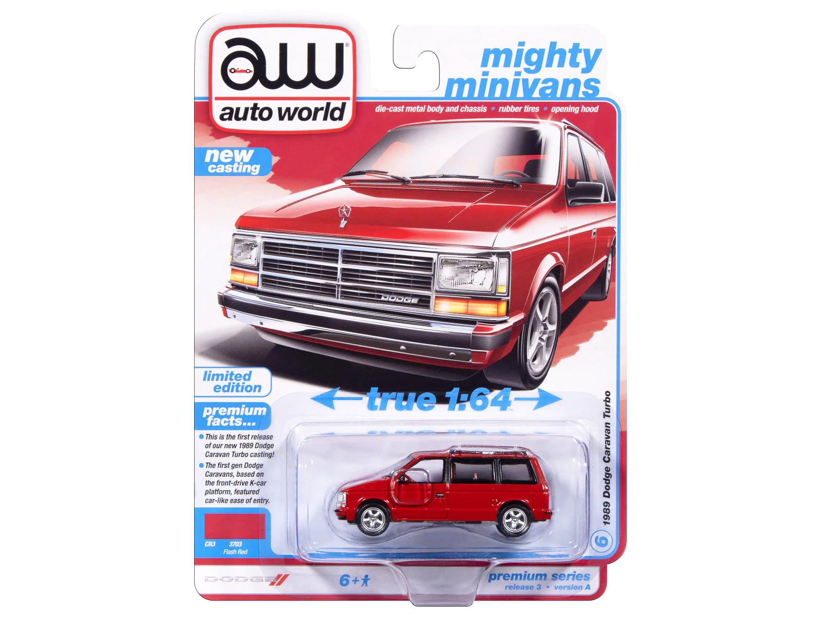 1989 Dodge Caravan Turbo Van Flash Red "Mighty Minivans" Series 1/64 Diecast Model Car by Auto World