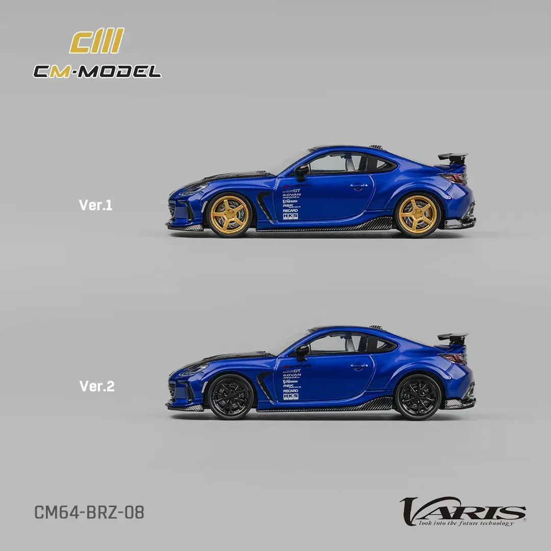 Subaru BRZ Varis Arising-1 RHD (Right Hand Drive) Blue Metallic with Carbon Hood and Top and Extra Wheels 1/64 Diecast Model Car by CM Models