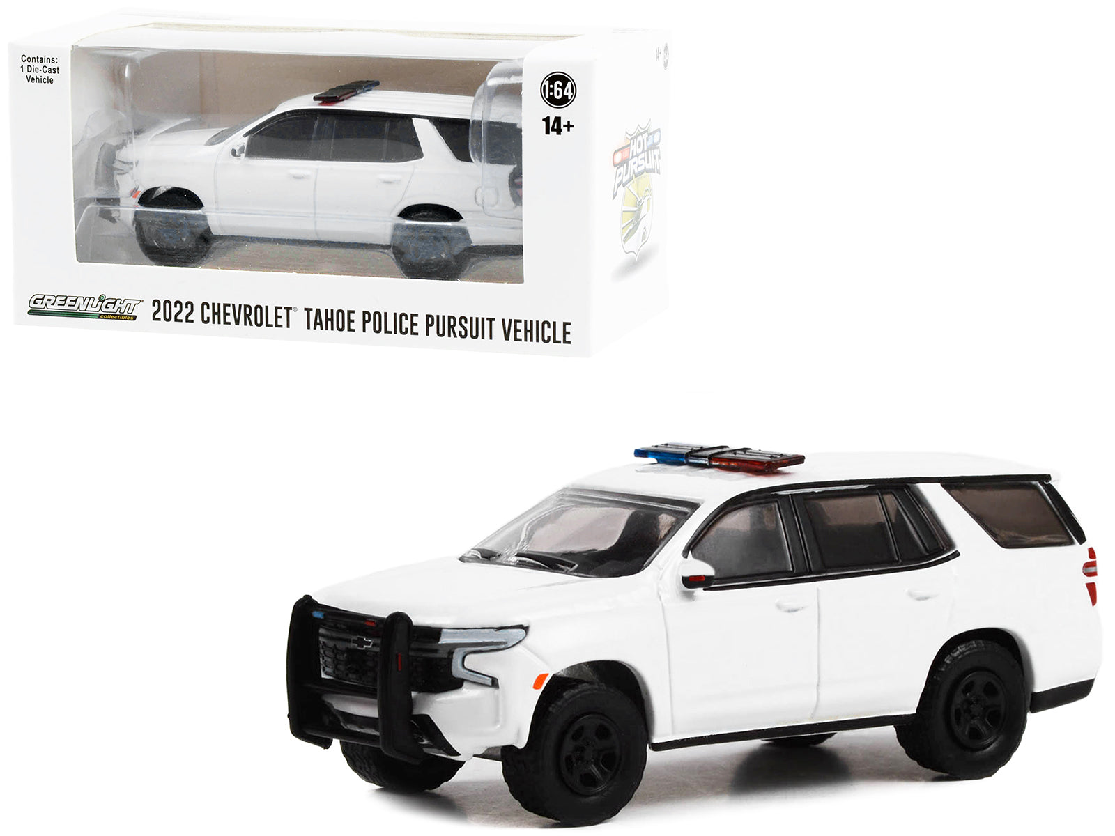 2022 Chevrolet Tahoe Police Pursuit Vehicle (PPV) White with Light Bar "Hot Pursuit" "Hobby Exclusive" Series 1/64 Diecast Model Car by Greenlight