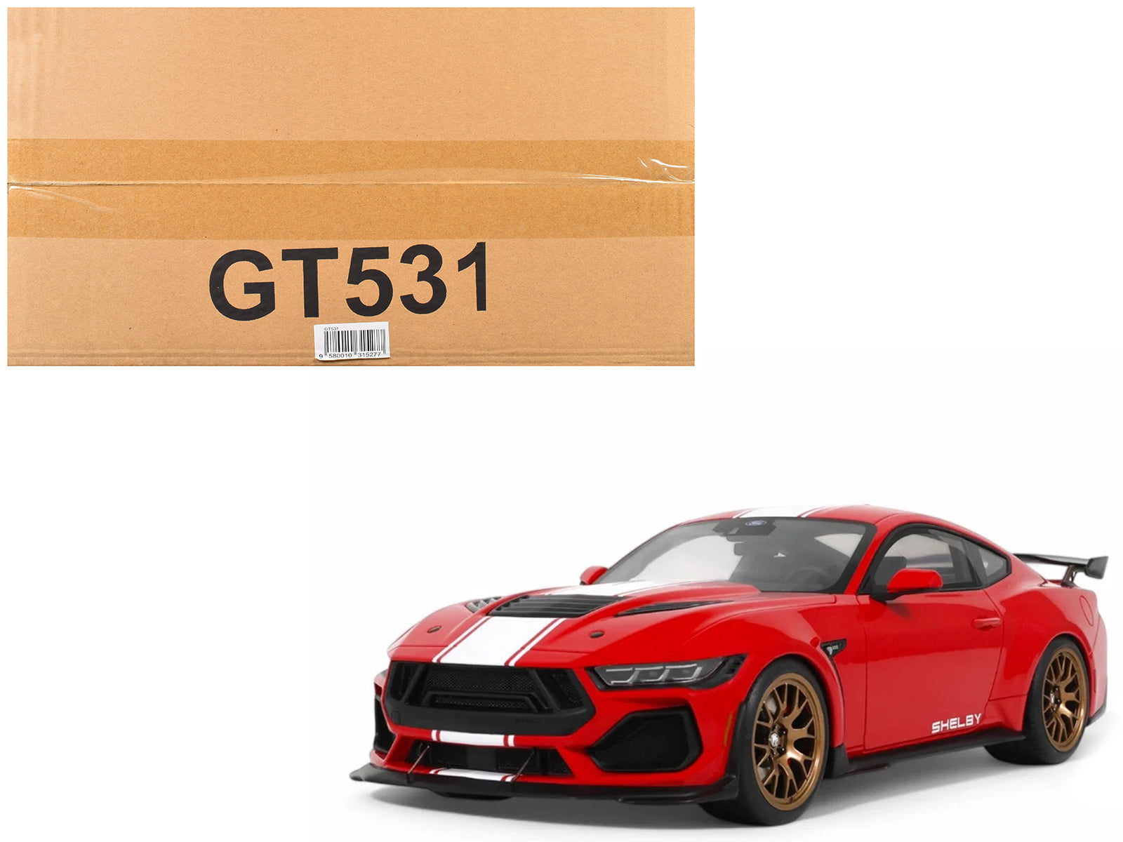 2025 Shelby Mustang Supersnake Race Red with White Stripes 1/18 Model Car by GT Spirit
