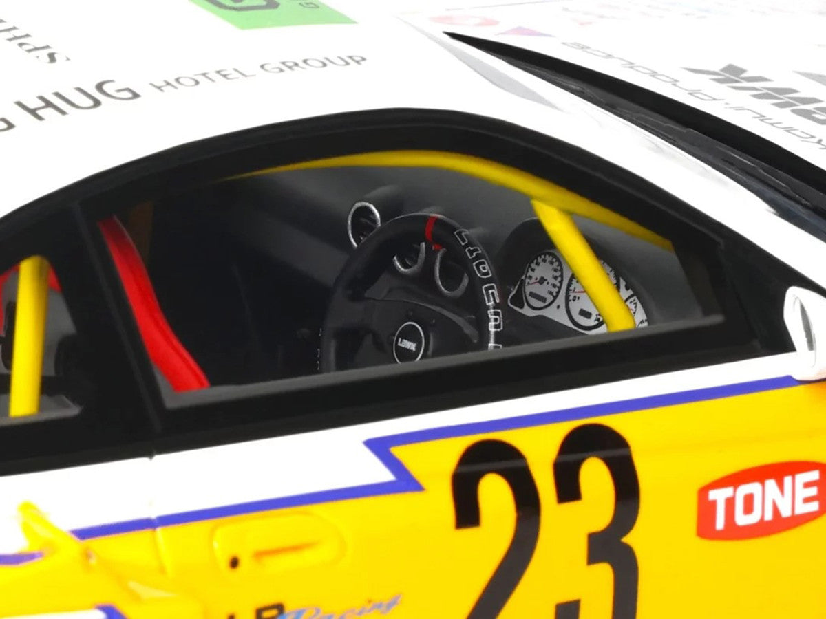 2021 Nissan Silvia (S15) LB-Super Silhouette RHD (Right Hand Drive) #23 White with Yellow Stripes 1/18 Model Car by GT Spirit