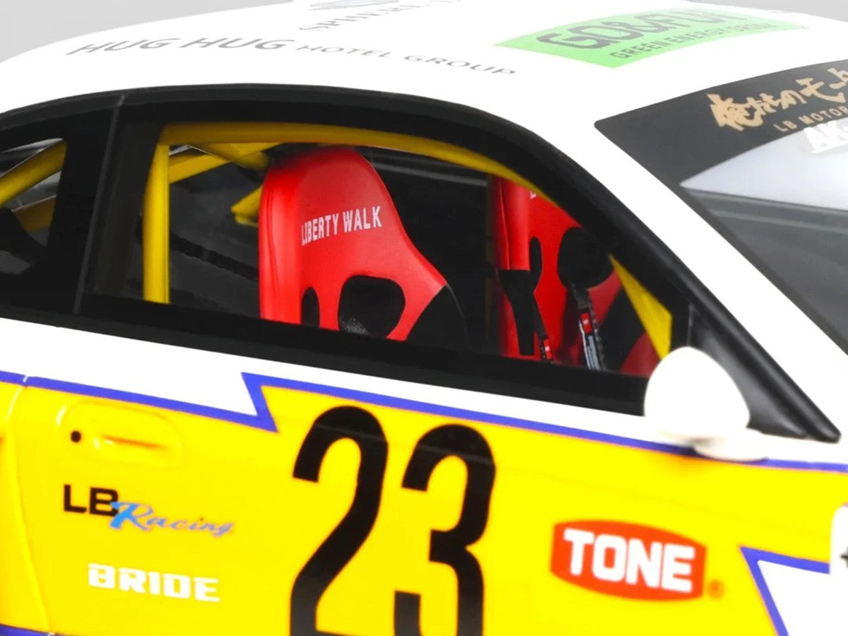 2021 Nissan Silvia (S15) LB-Super Silhouette RHD (Right Hand Drive) #23 White with Yellow Stripes 1/18 Model Car by GT Spirit