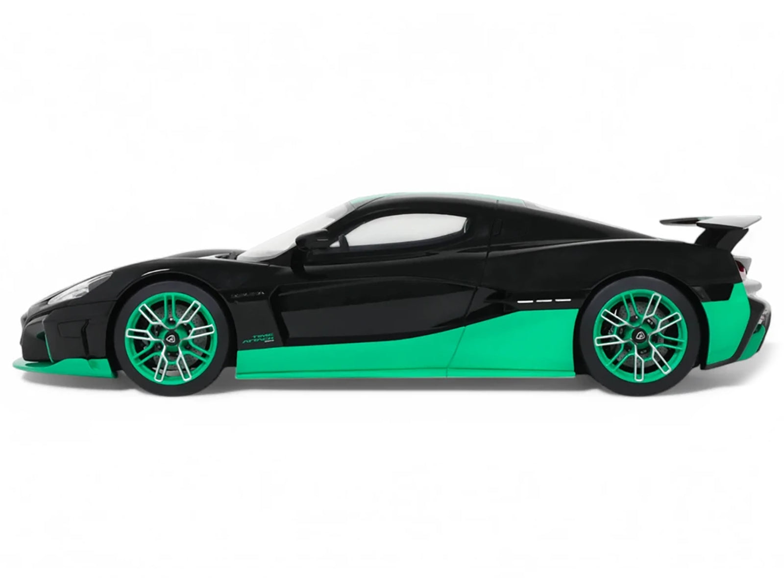 2023 Rimac Nevera Black with Green Stripes 1/18 Model Car by GT Spirit