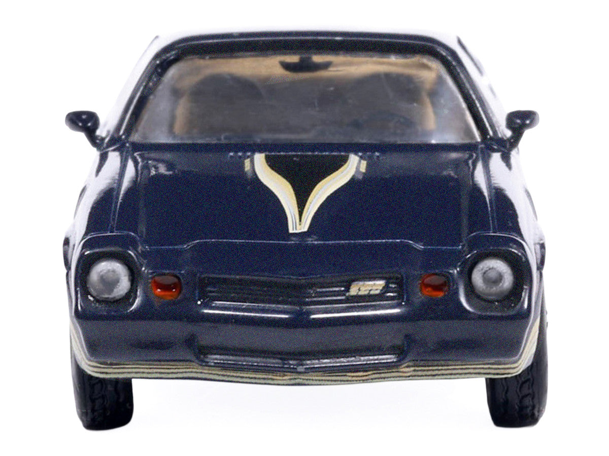 1981 Chevrolet Camaro Z28 Dark Blue Metallic with Gold Stripes and Interior 1/64 Diecast Model Car by IXO Models