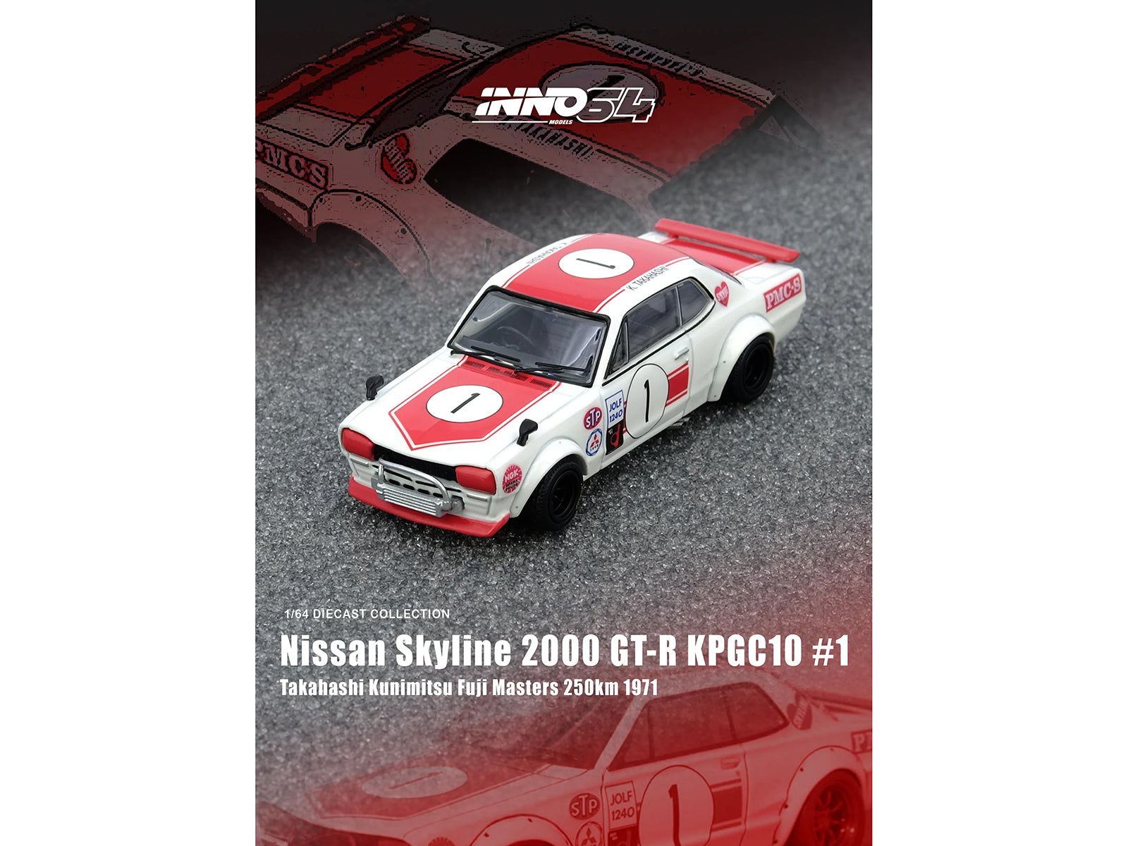 Nissan Skyline 2000 GT-R (KPGC10) #1 RHD (Right Hand Drive) Takahashi Kinimitsu "Fuji Masters 250km" (1971) 1/64 Diecast Model Car by Inno Models