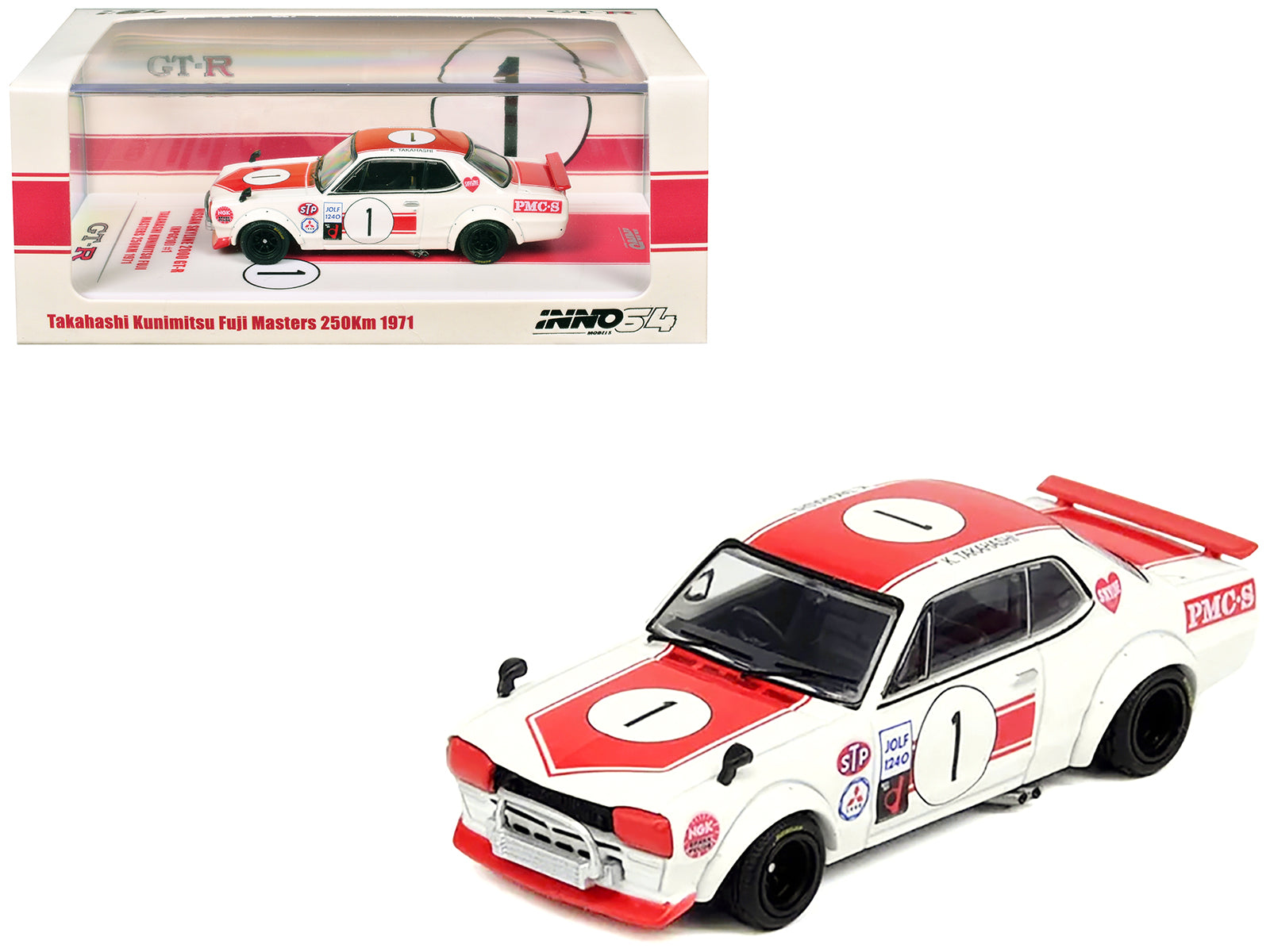 Nissan Skyline 2000 GT-R (KPGC10) #1 RHD (Right Hand Drive) Takahashi Kinimitsu "Fuji Masters 250km" (1971) 1/64 Diecast Model Car by Inno Models