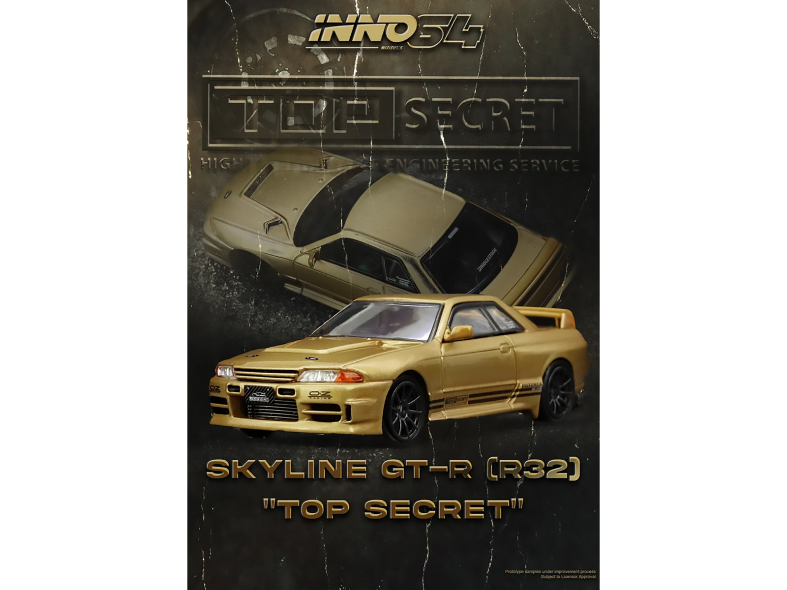 Nissan Skyline "Top Secret" BNR32 GT-R (650R) RHD (Right Hand Drive) Gold Metallic 1/64 Diecast Model Car by Inno Models