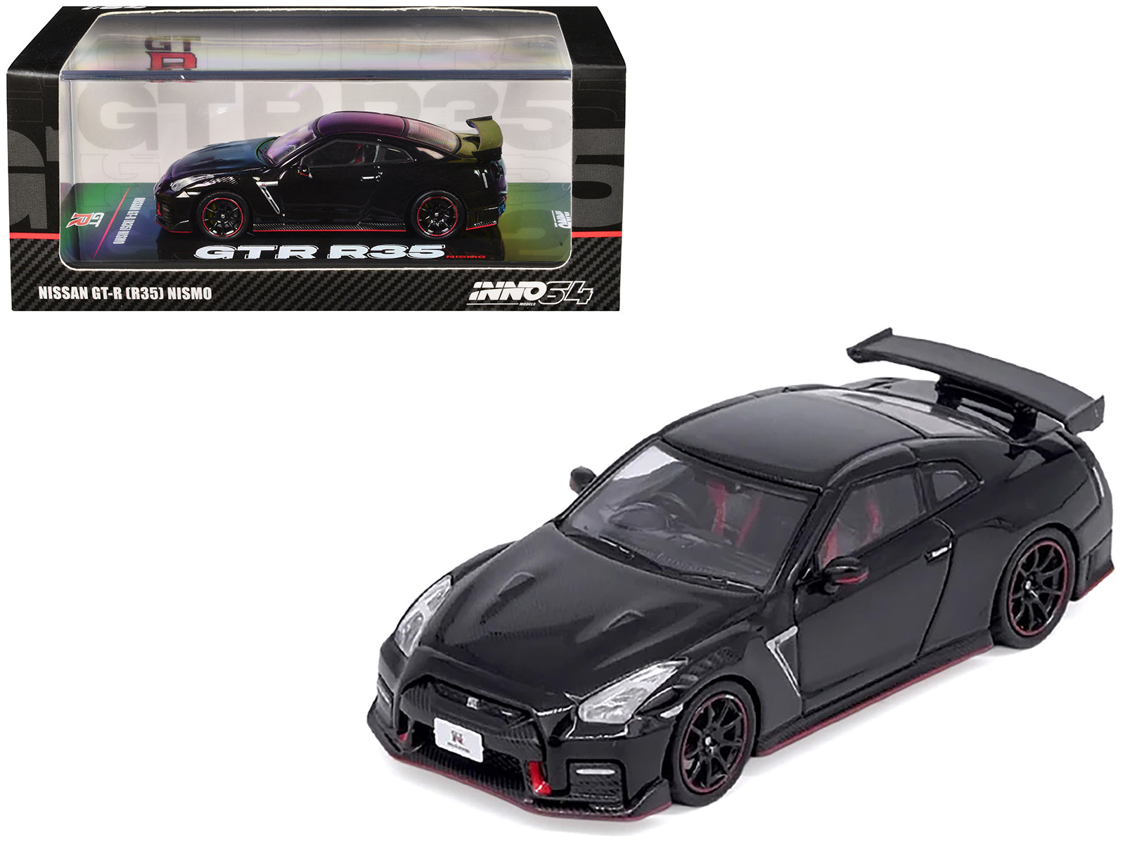 Nissan GT-R (R35) Nismo RHD (Right Hand Drive) Nismo Black with Carbon Hood and Top 1/64 Diecast Model Car by Inno Models