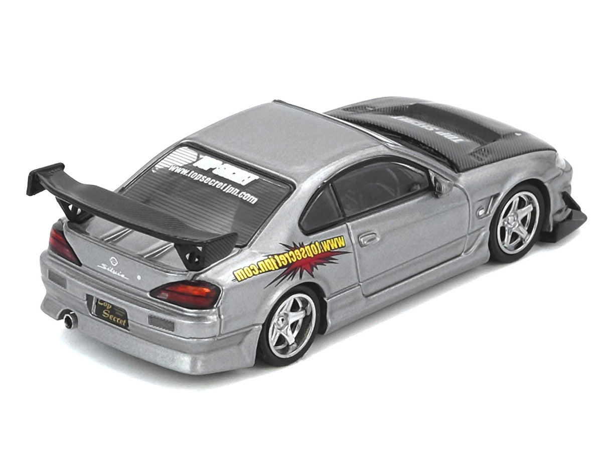 Nissan "Top Secret" Silvia (S15) RHD (Right Hand Drive) Silver Metallic with Carbon Hood 1/64 Diecast Model Car by Inno Models