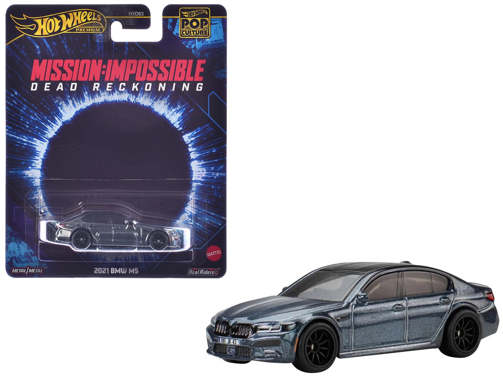 2021 BMW M5 Gray Metallic with Black Top "Mission: Impossible â€“ Dead Reckoning" (2023) Movie "Pop Culture" Series Diecast Model Car by Hot Wheels