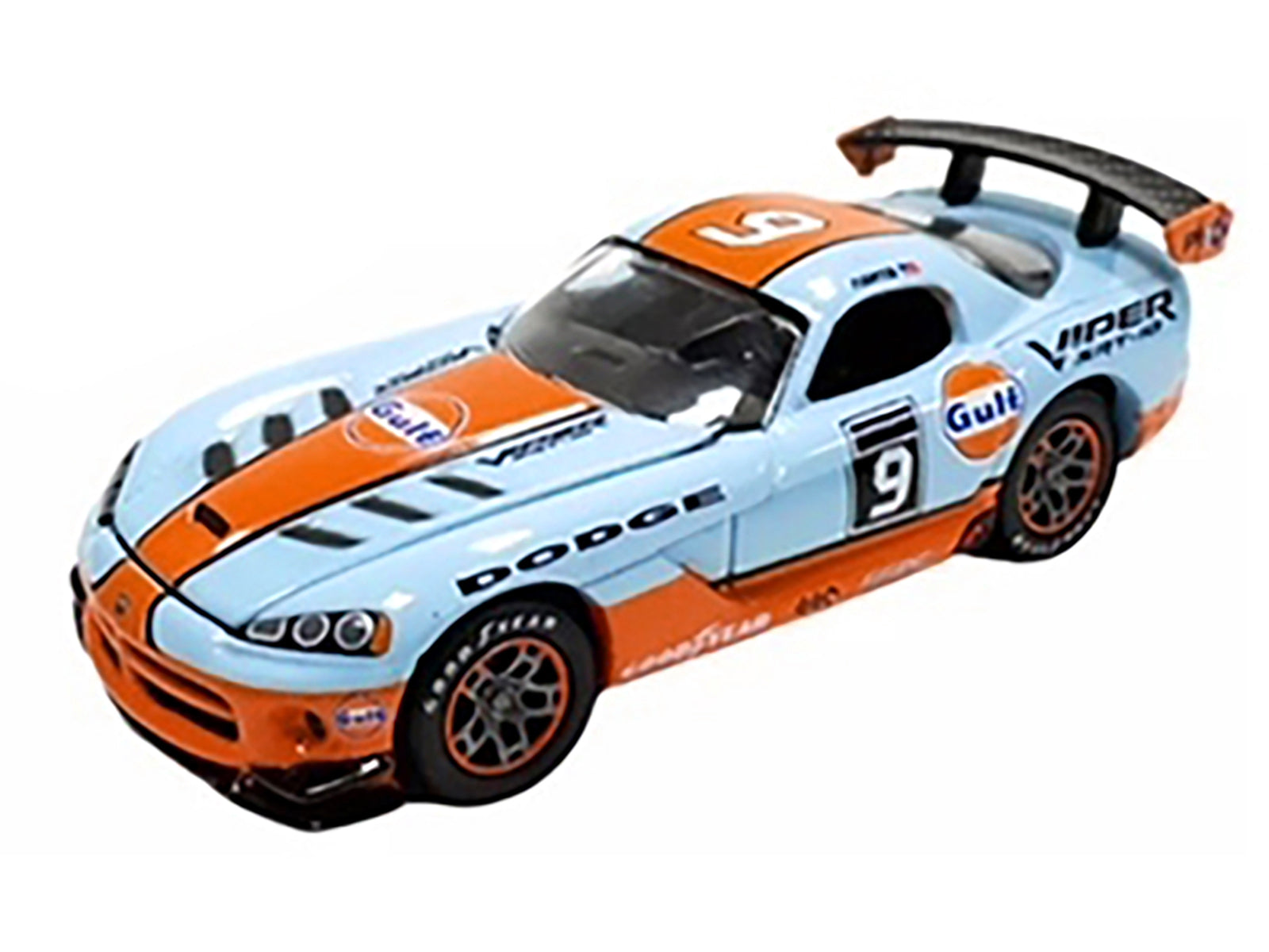2008 Dodge Viper SRT10 #9 "Gulf Oil" Light Blue and Orange Limited Edition to 2496 pieces Worldwide 1/64 Diecast Model Car by Johnny Lightning