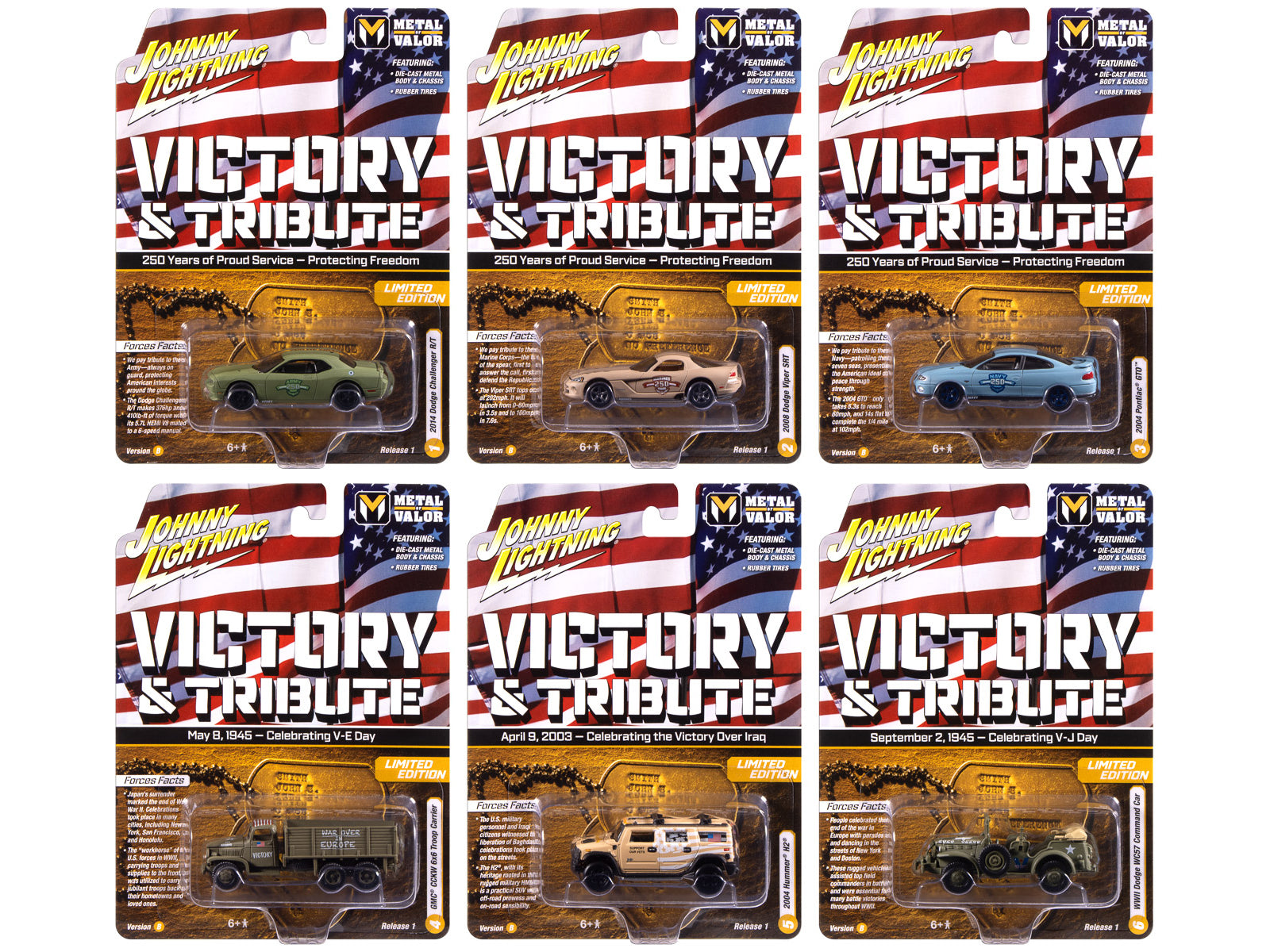 "Military" Set B of 6 pieces 2025 Release 1 Limited Edition Diecast Models by Johnny Lightning