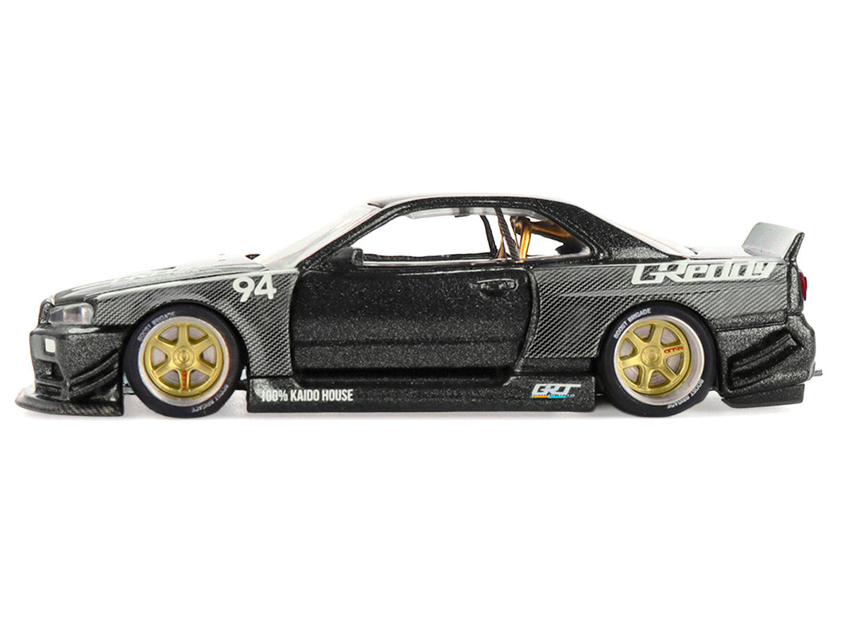 Nissan Skyline GT-R (R34) RHD (Right Hand Drive) #94 "Kaido Works GReddy V2" Carbon Fiber and Dark Gray Metallic (Designed by Jun Imai) "Kaido House" Special 1/64 Diecast Model Car by Mini GT
