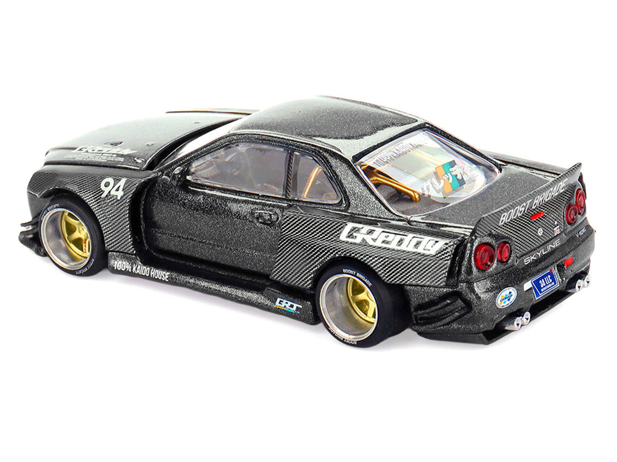 Nissan Skyline GT-R (R34) RHD (Right Hand Drive) #94 "Kaido Works GReddy V2" Carbon Fiber and Dark Gray Metallic (Designed by Jun Imai) "Kaido House" Special 1/64 Diecast Model Car by Mini GT