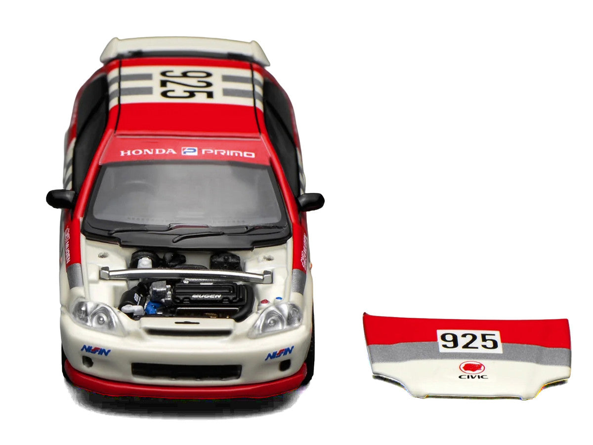 Honda Civic Type R (EK9) RHD (Right Hand Drive) #925 "Idemitsu Motion" White and Red 1/64 Diecast Model Car by MotorHelix