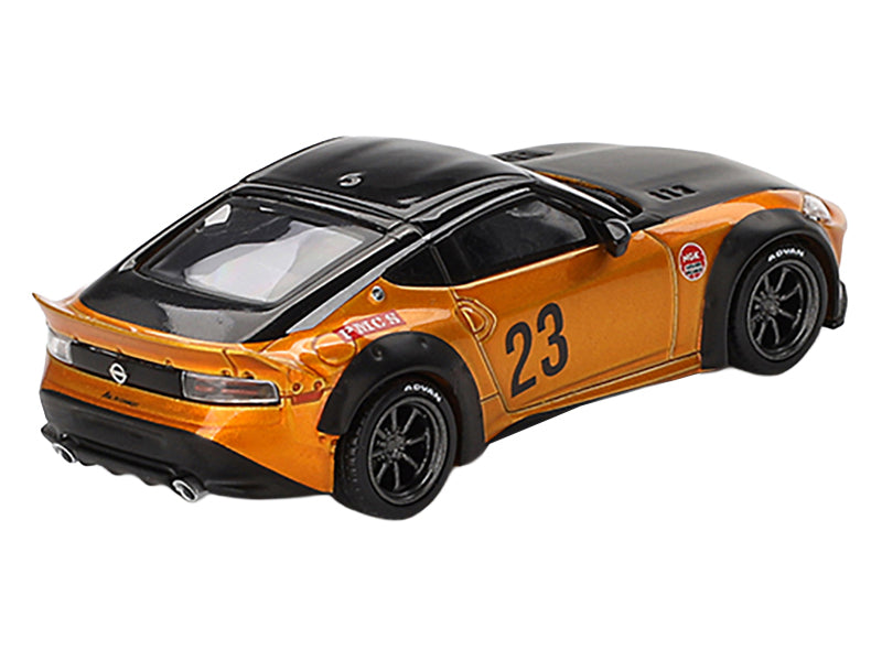 Nissan Fairlady Z #23 "LB-NATION WORKS" LB Gold Metallic with Matt Black Hood and Black Top Limited Edition 1/64 Diecast Model Car by Mini GT