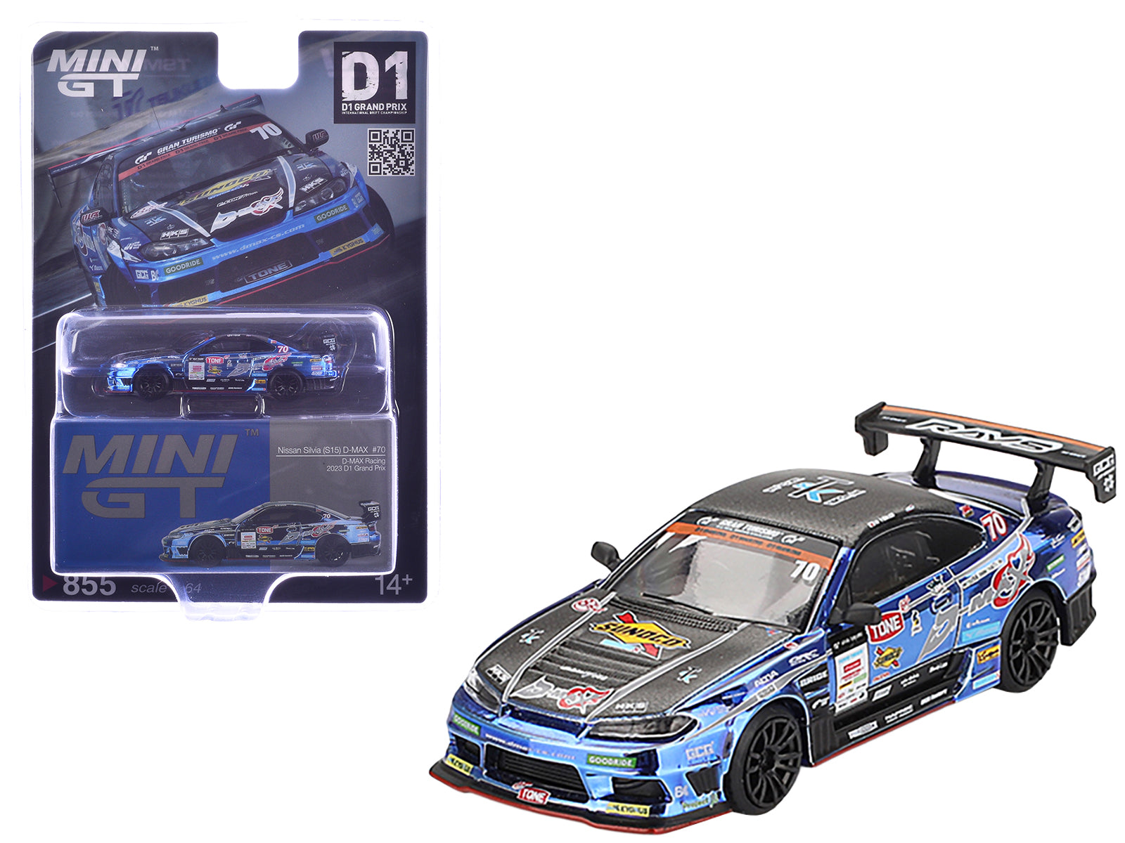 Nissan Silvia (S15) D-MAX RHD (Right Hand Drive) #70 Masashi Yokoi "D-MAX Racing" "D1 Grand Prix" (2023) Limited Edition 1/64 Diecast Model Car by Mini GT