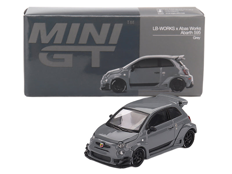 ABARTH 595 #49 "LB-Works x Abas Works" Gray Limited Edition 1/64 Diecast Model Car by Mini GT
