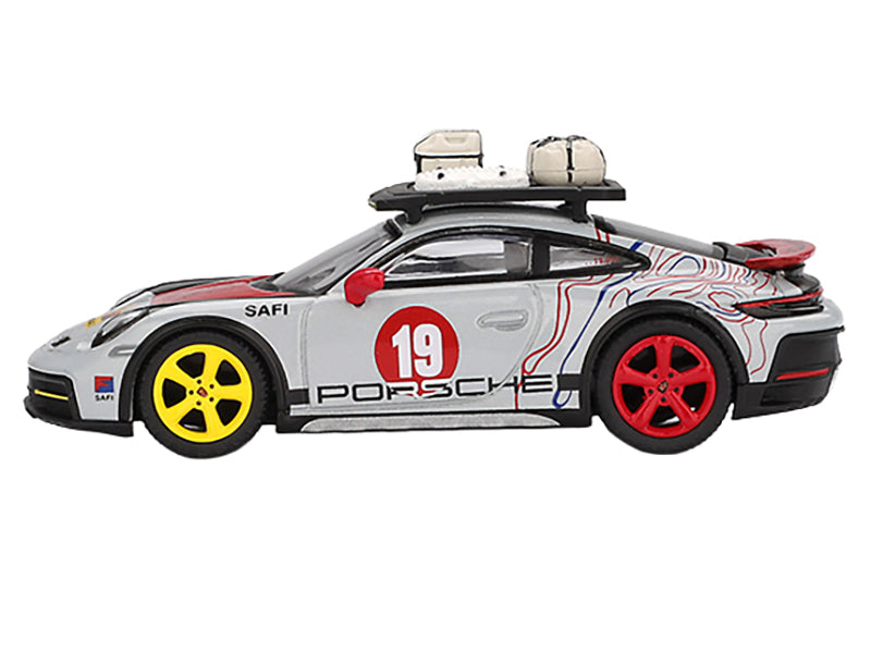 Porsche 911 Dakar #19 "Uncle Rally" Gray with Graphics and Roof Rack Limited Edition 1/64 Diecast Model Car by Mini GT