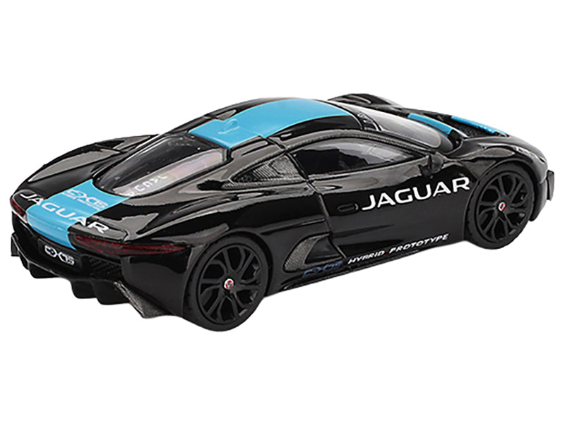 Jaguar C-X75 Black with Light Blue Stripe Limited Edition 1/64 Diecast Model Car by Mini GT