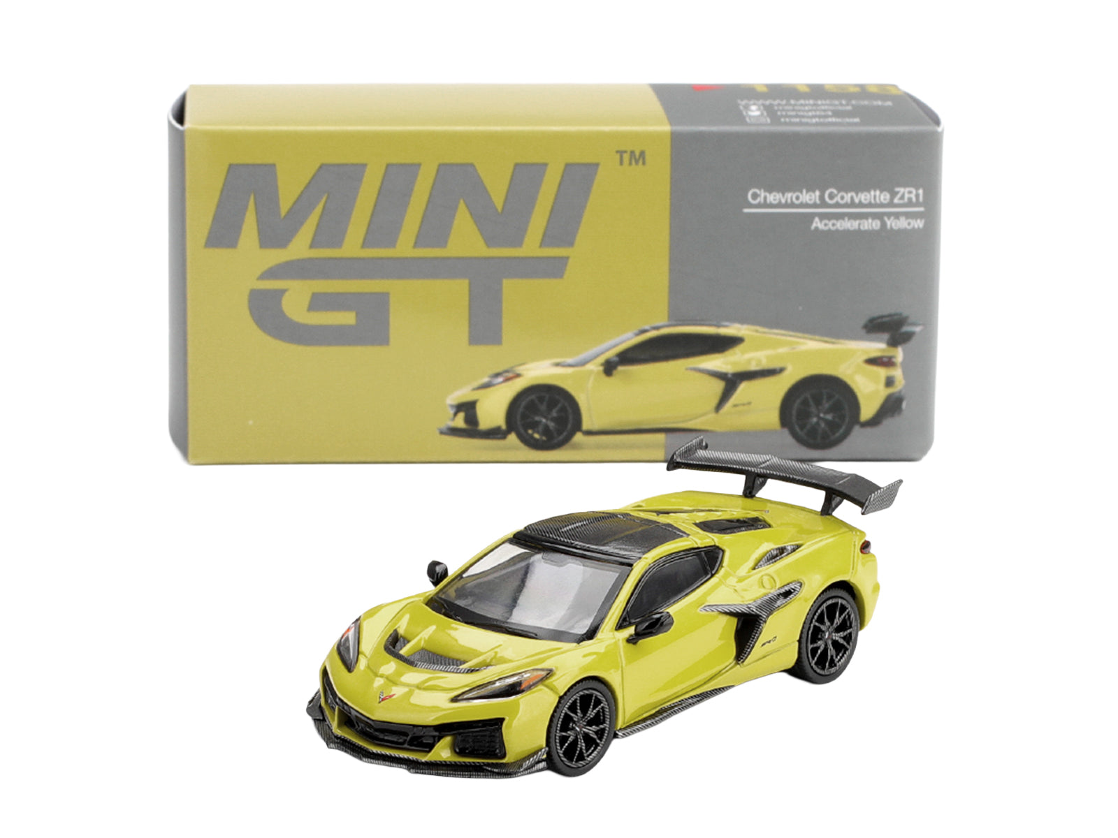 Chevrolet Corvette ZR1 Accelerate Yellow with Carbon Top Limited Edition 1/64 Diecast Model Car by Mini GT