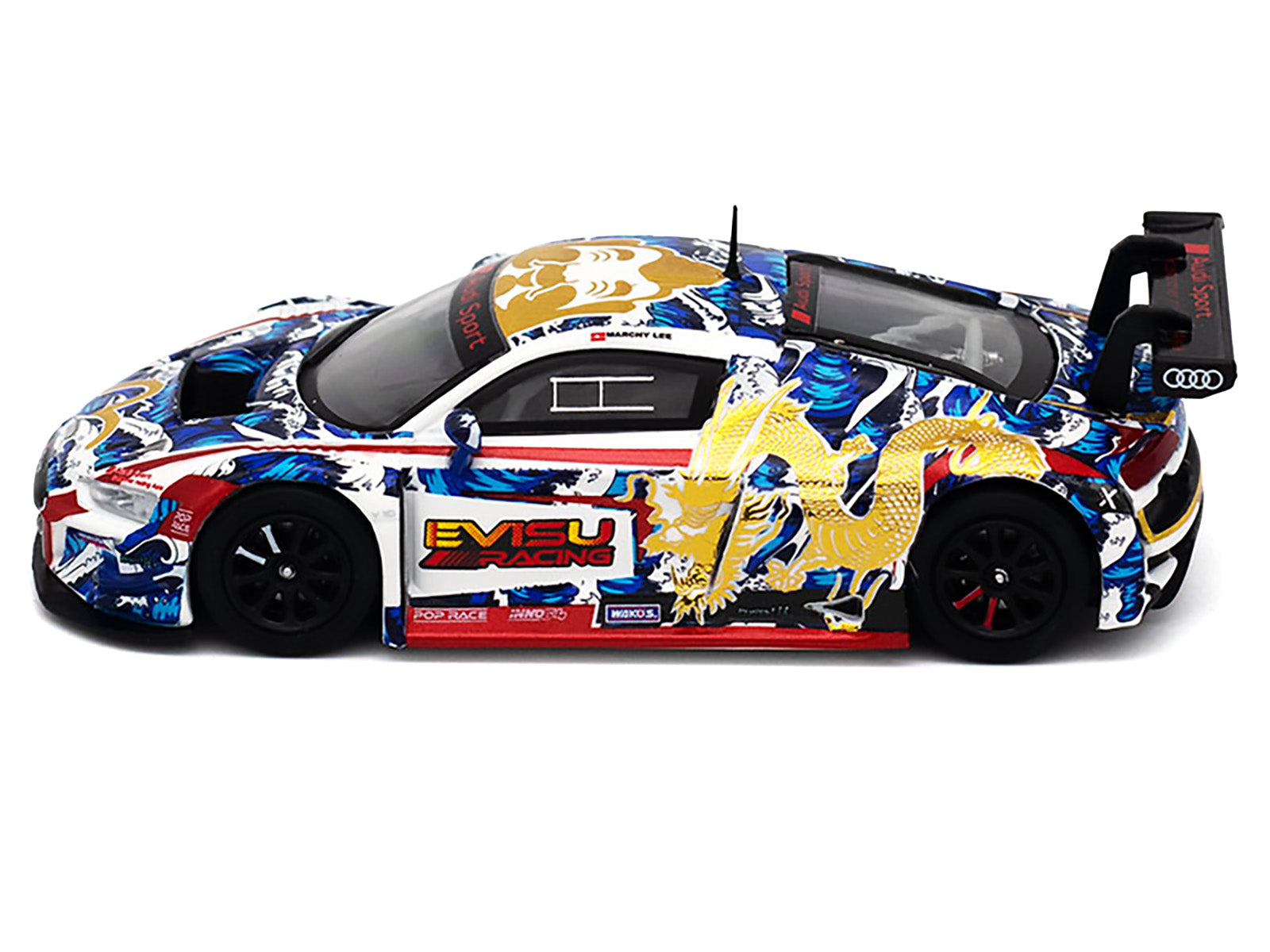 Audi R8 LMS "Evisu Racing X Works" White with Graphics 1/64 Diecast Model Car by Pop Race