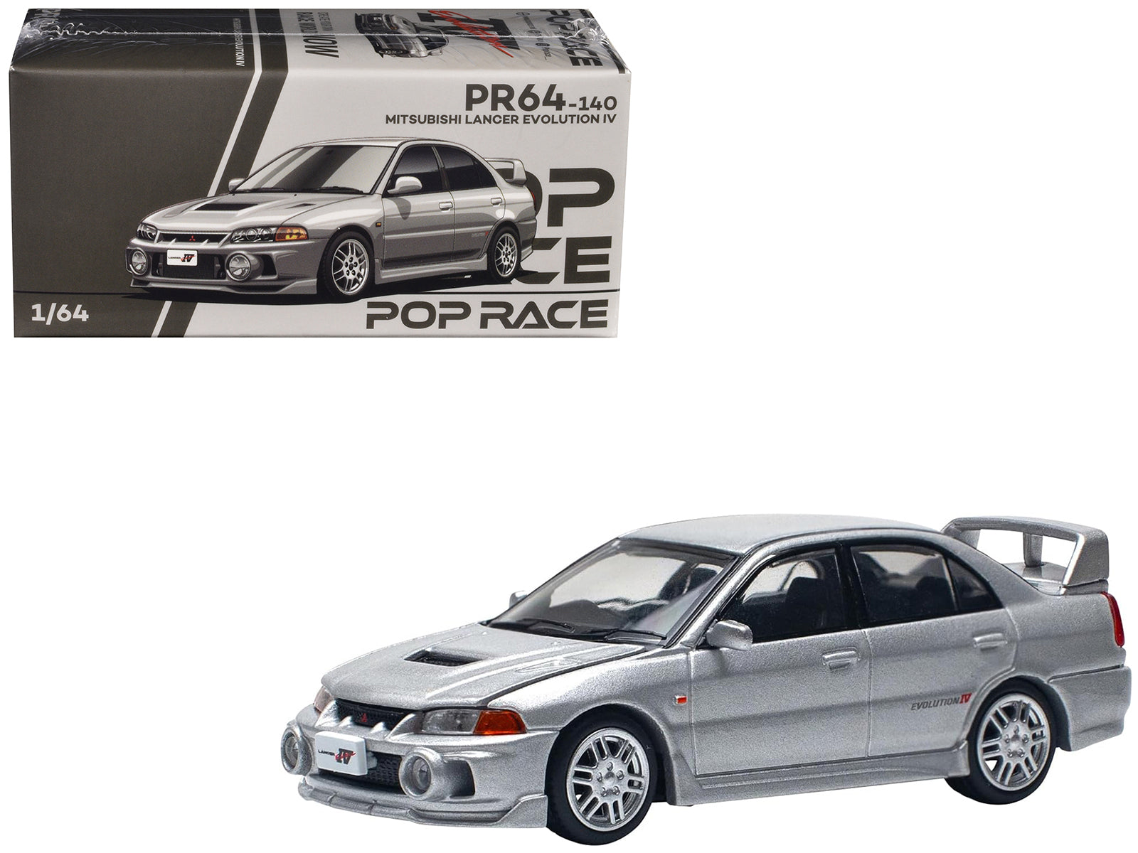 Mitsubishi Lancer Evolution IV RHD (Right Hand Drive) Steel Silver Metallic 1/64 Diecast Model Car by Pop Race